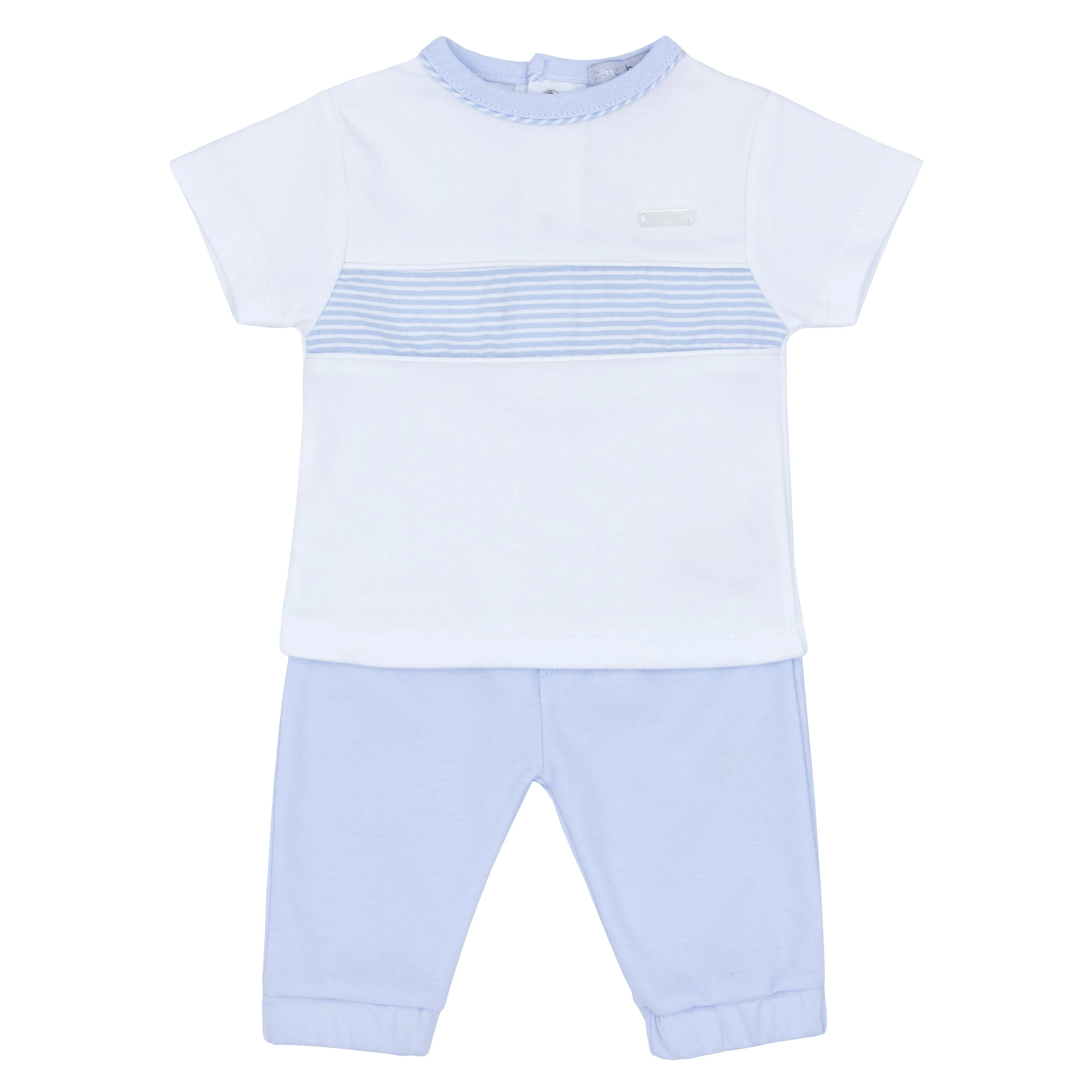 Boys raised stripe panel T shirt and jog pant set.