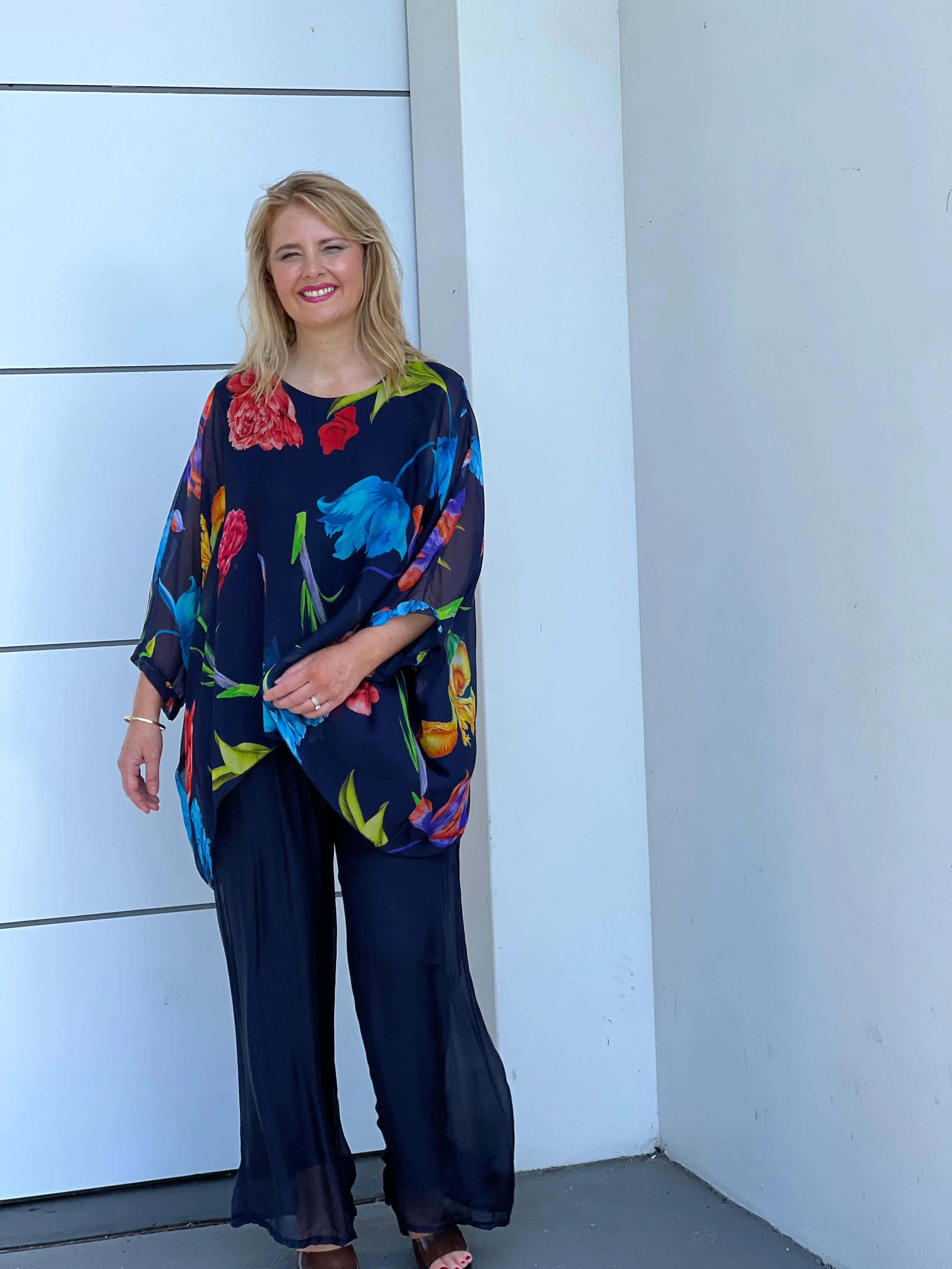 Brax Midnight Floral Silk Top