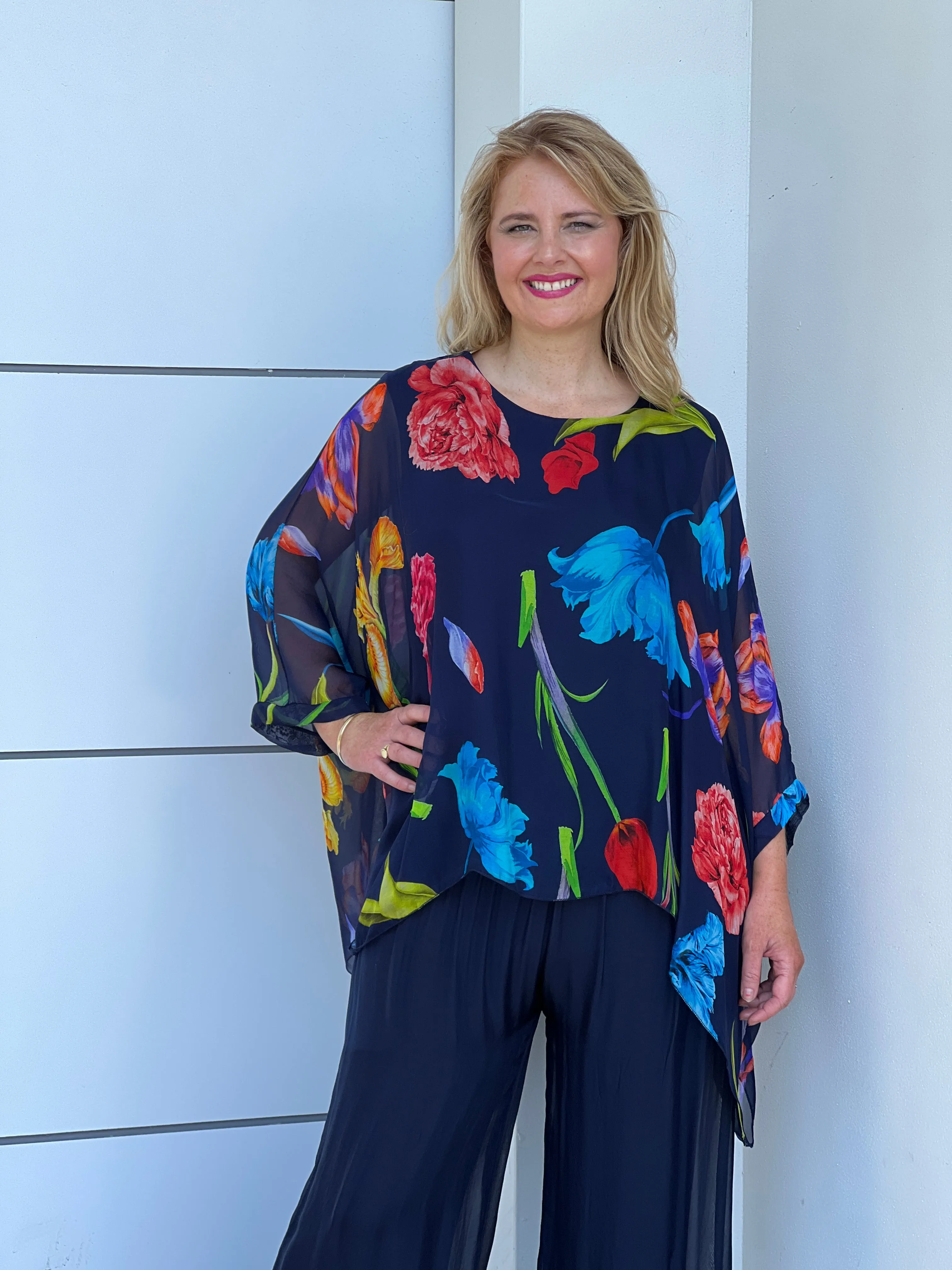 Brax Midnight Floral Silk Top