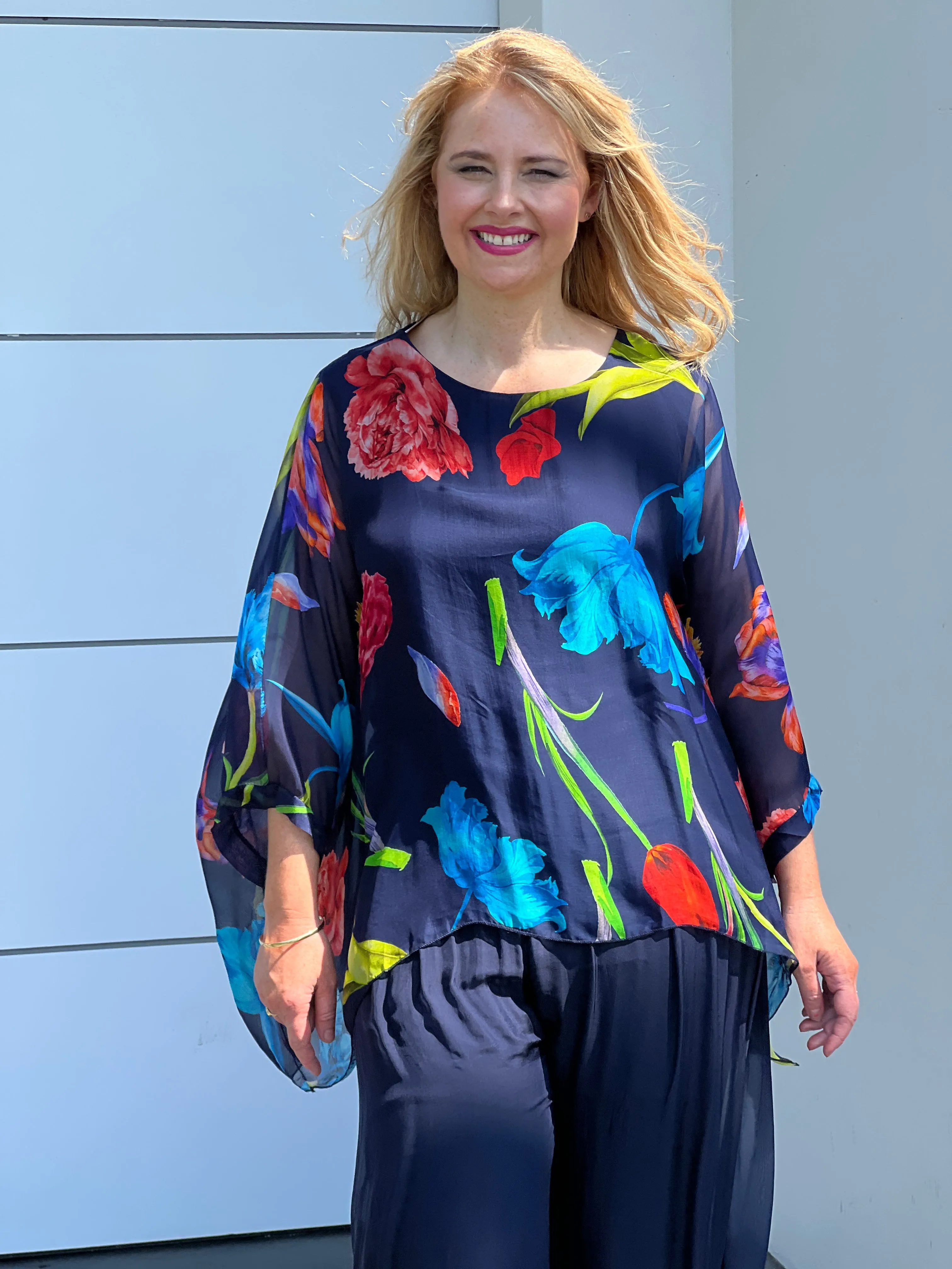 Brax Midnight Floral Silk Top