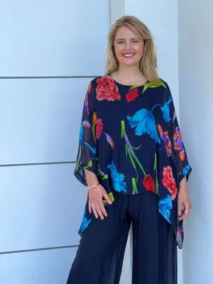 Brax Midnight Floral Silk Top