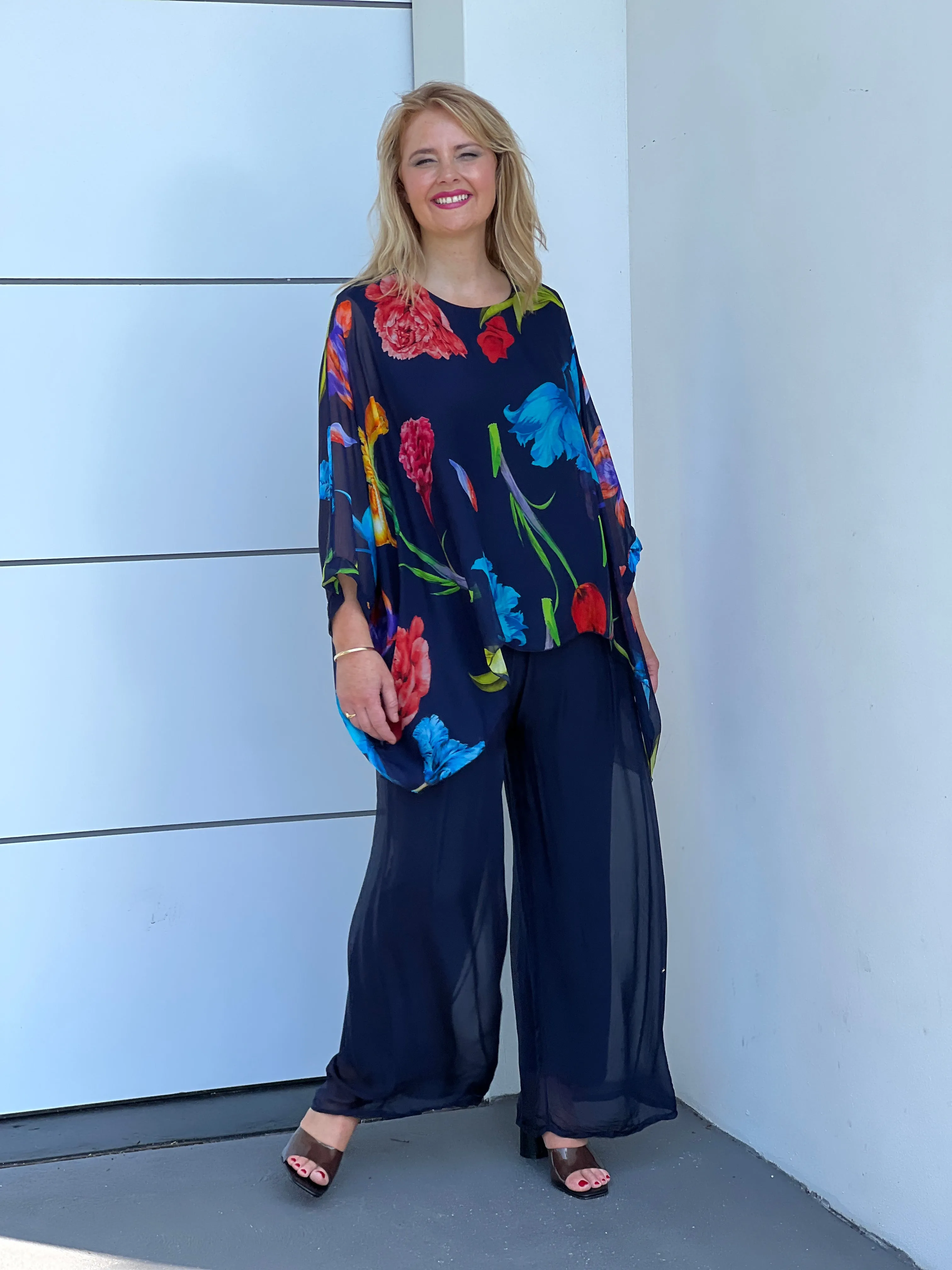 Brax Midnight Floral Silk Top