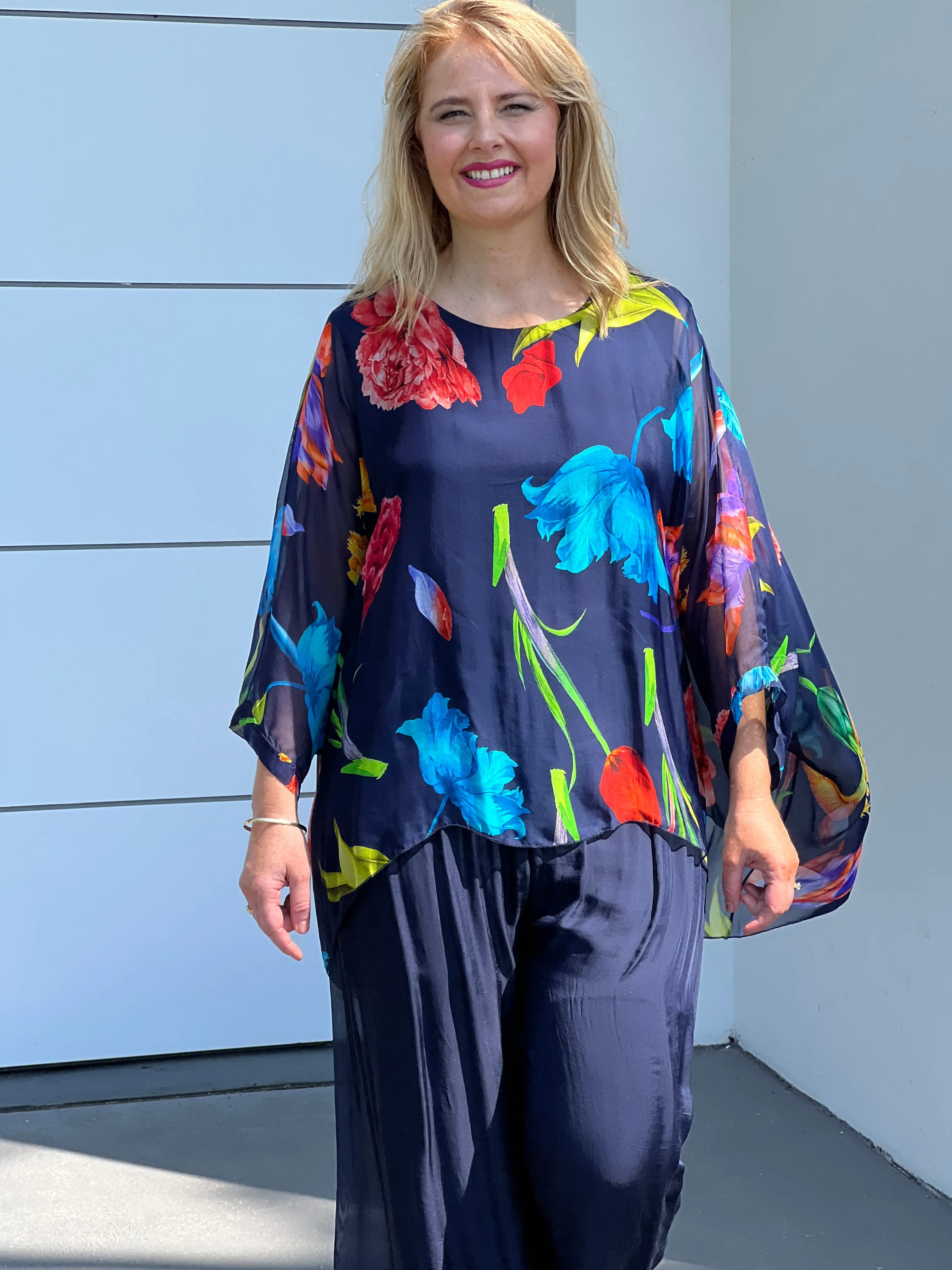 Brax Midnight Floral Silk Top