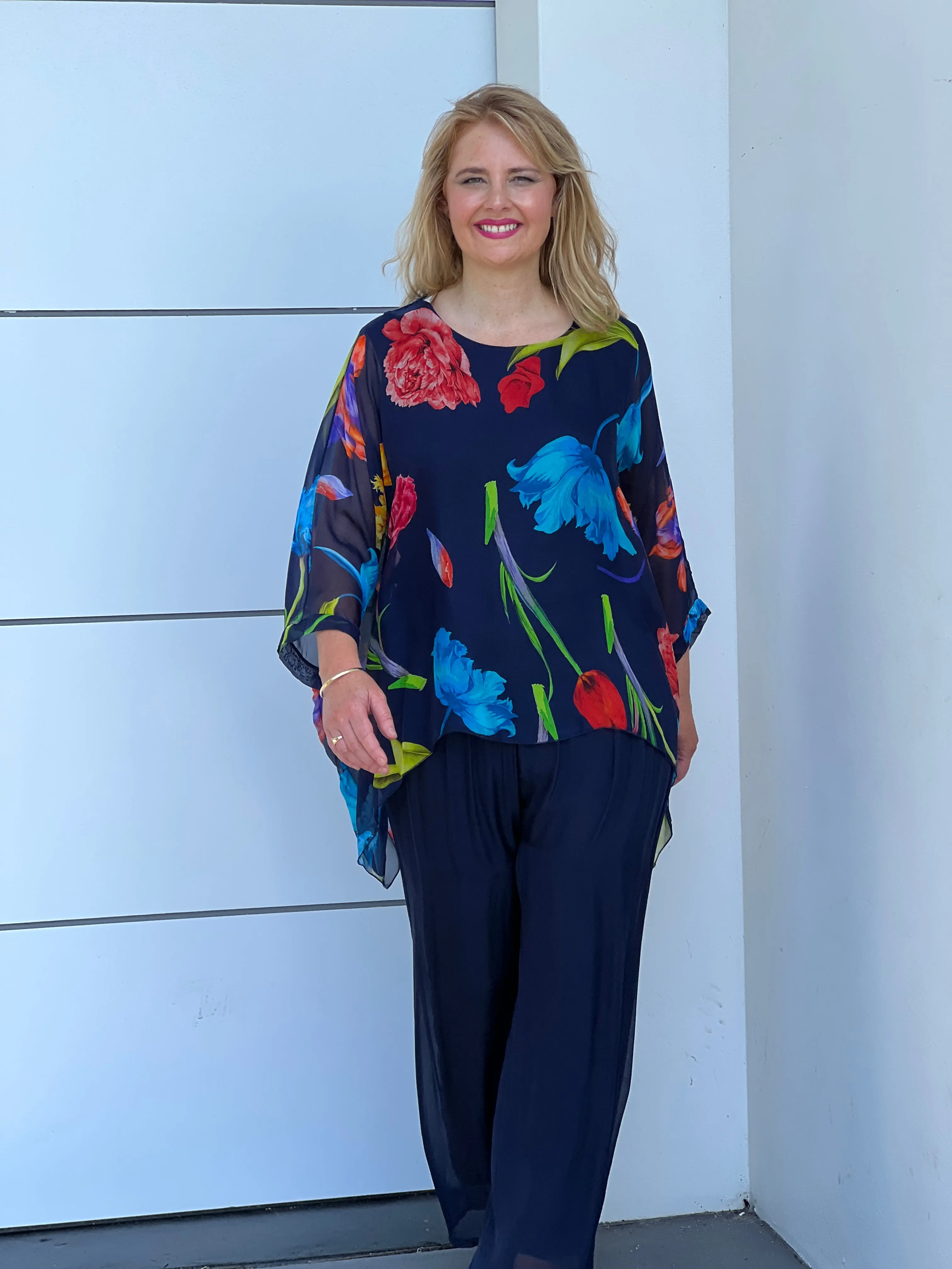 Brax Midnight Floral Silk Top
