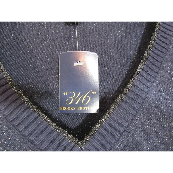 Brooks Brothers Blue Silver Metallic V Neck Thin Knit Sweater Size Small NWT