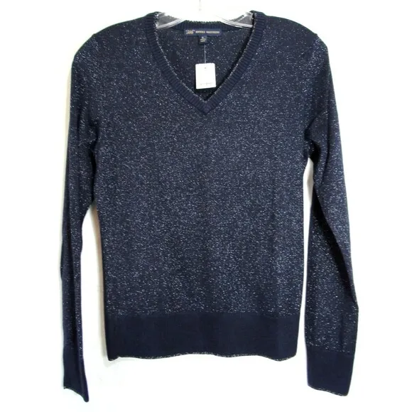 Brooks Brothers Blue Silver Metallic V Neck Thin Knit Sweater Size Small NWT