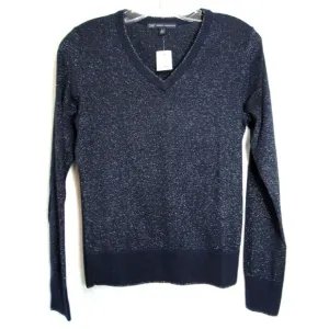 Brooks Brothers Blue Silver Metallic V Neck Thin Knit Sweater Size Small NWT