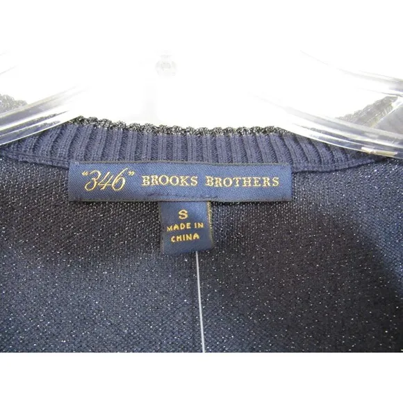 Brooks Brothers Blue Silver Metallic V Neck Thin Knit Sweater Size Small NWT
