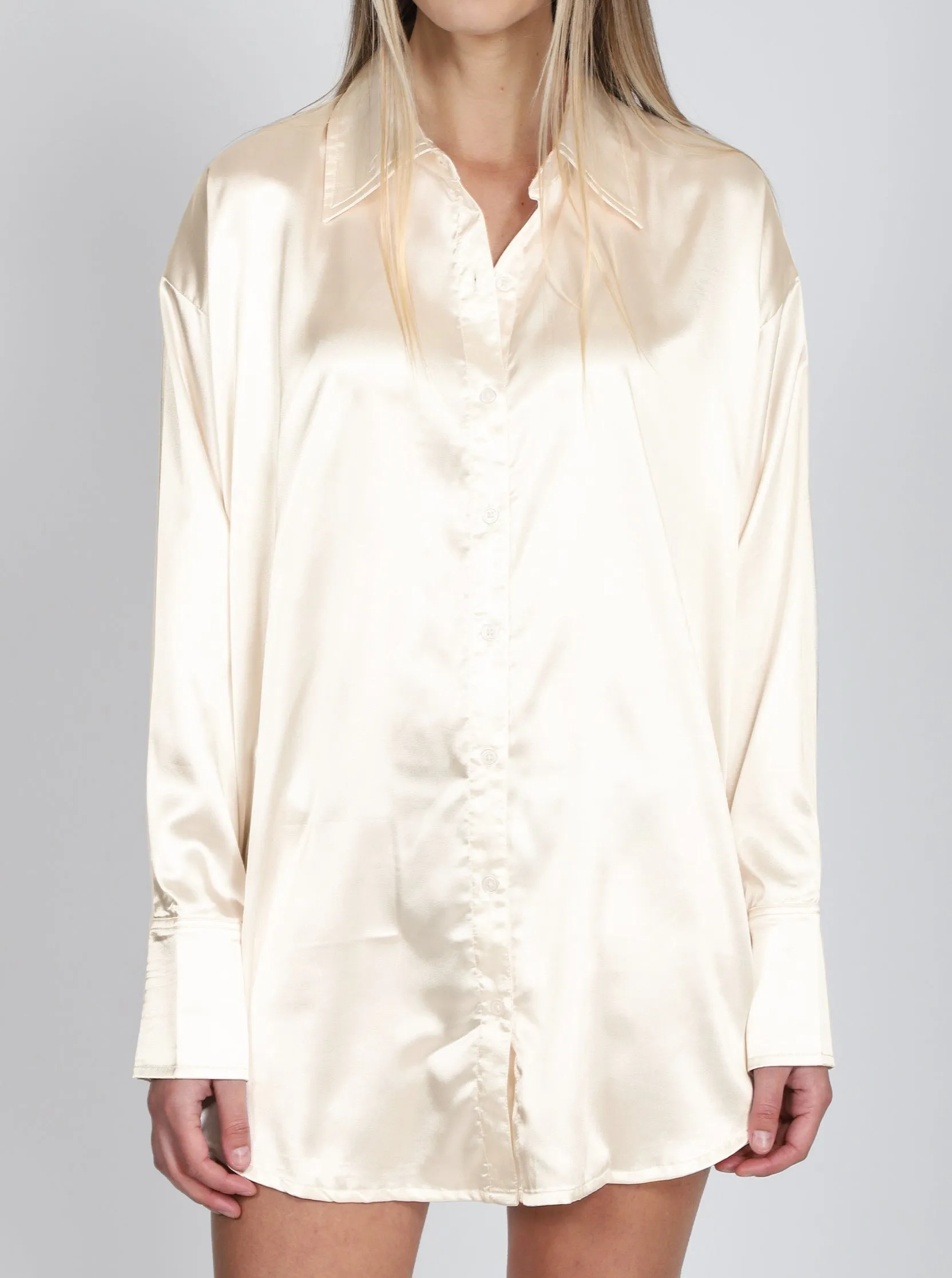 Brunette The Label - Silk Button Up Dress In Almond Silk