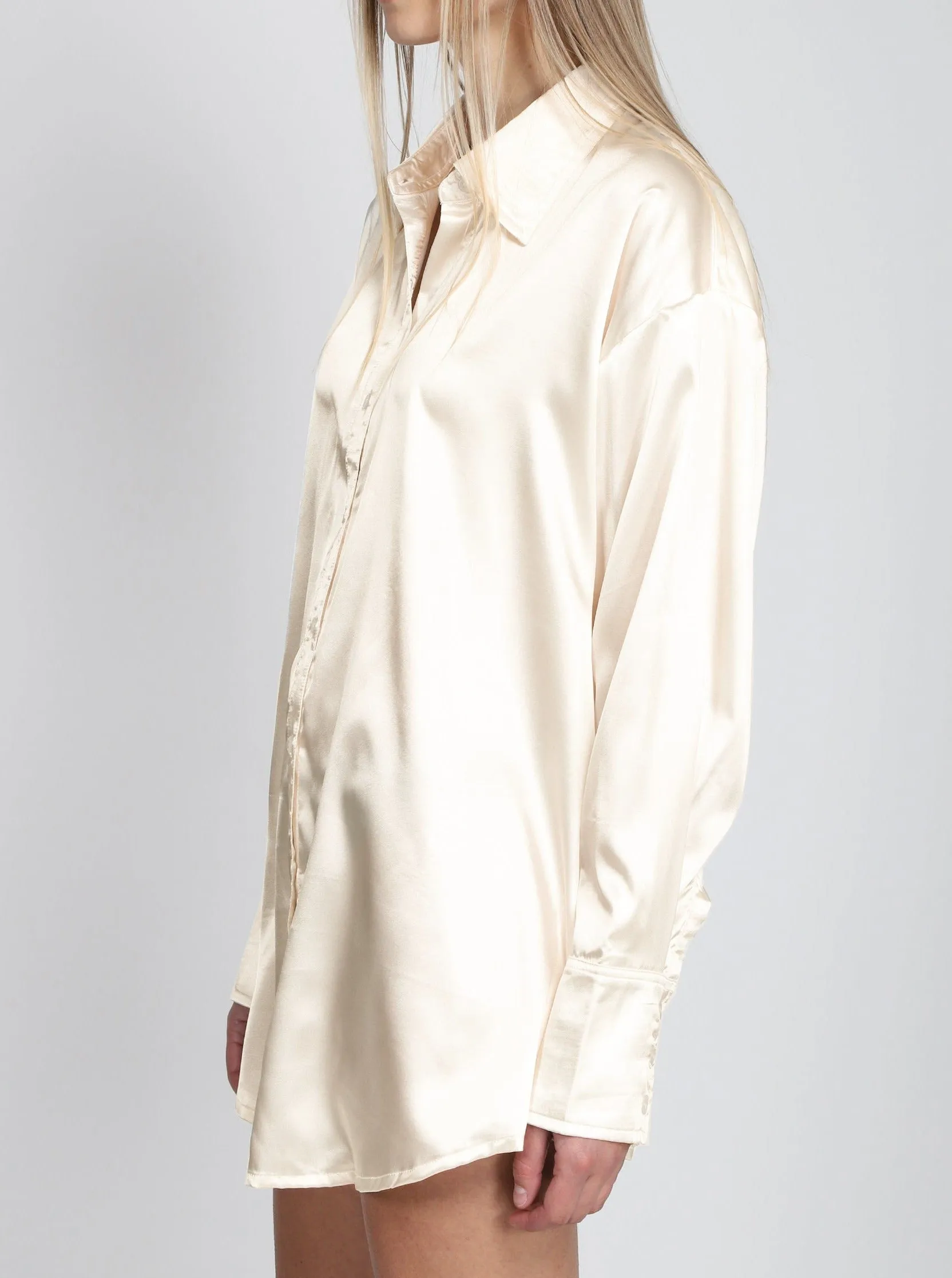 Brunette The Label - Silk Button Up Dress In Almond Silk
