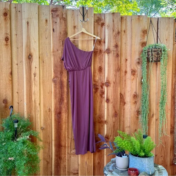 Burgundy Plum One-Shoulder Dolman Modal Maxi Dress 🌿