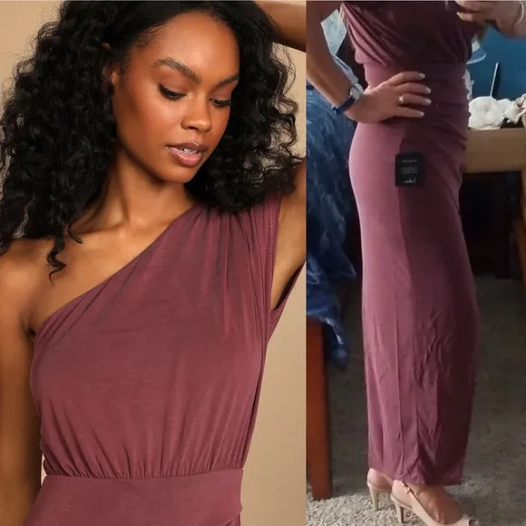 Burgundy Plum One-Shoulder Dolman Modal Maxi Dress 🌿