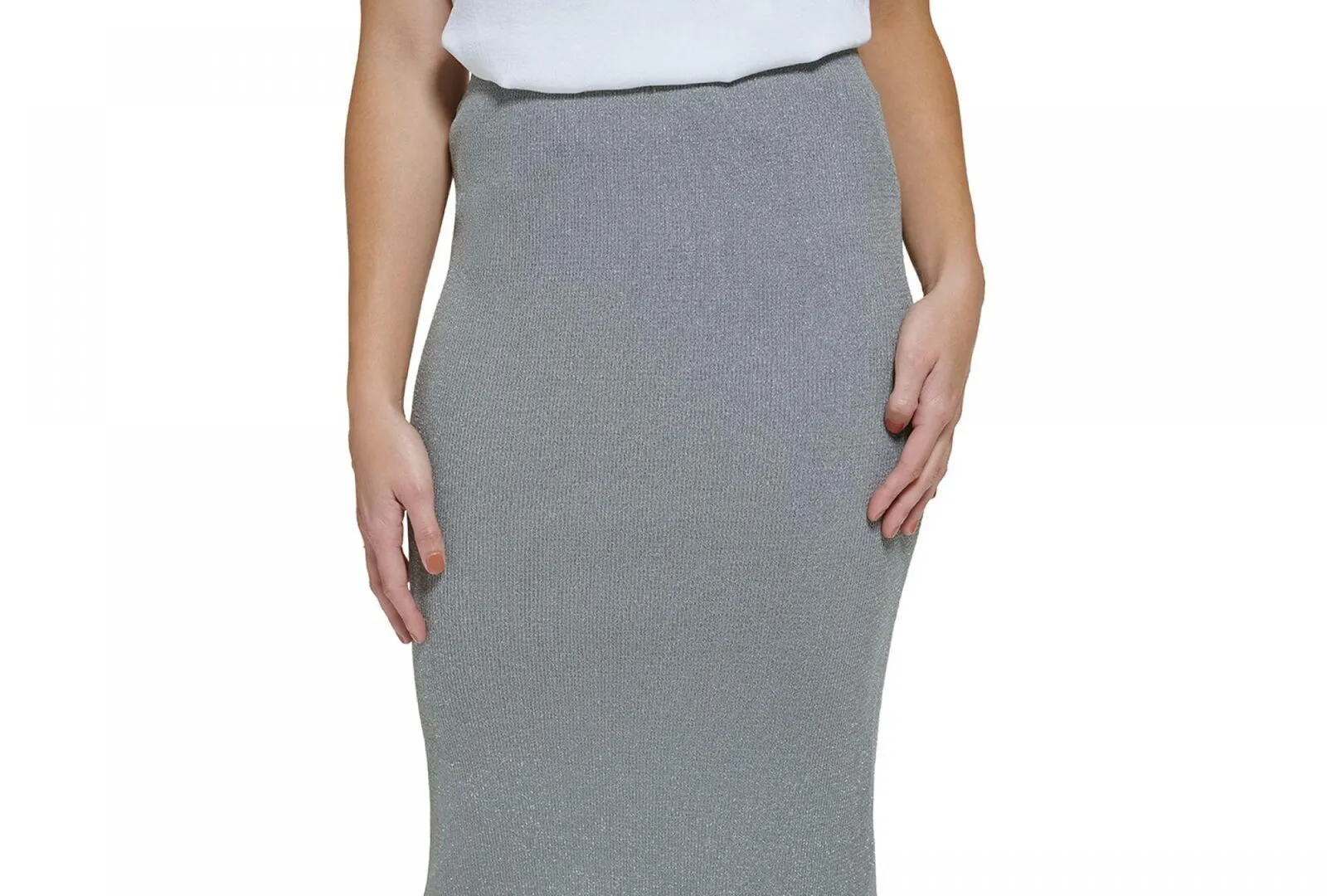 Calvin Klein Women's Metallic Sweater Skirt M2XRQ744 Heather Granite Gray M