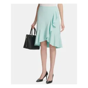 CALVIN KLEIN Womens Turquoise Tulip Hem Wear To Work Ruffled Skirt Petites 14P