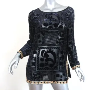 Calypso St Barth Top Mianette Black Velvet Burnout Size Small Long Sleeve Blouse