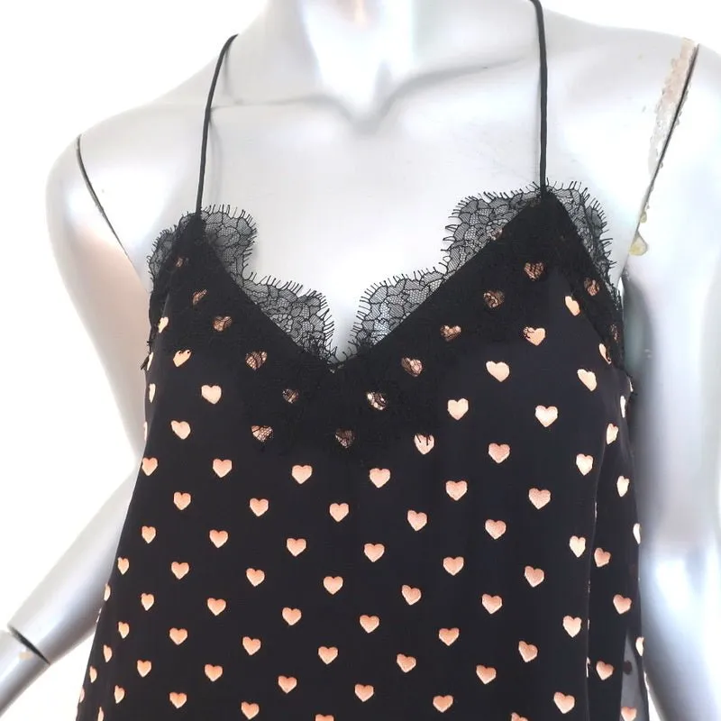 CAMI NYC The Racer Tank Top Black Burnout Heart Print Size Extra Small