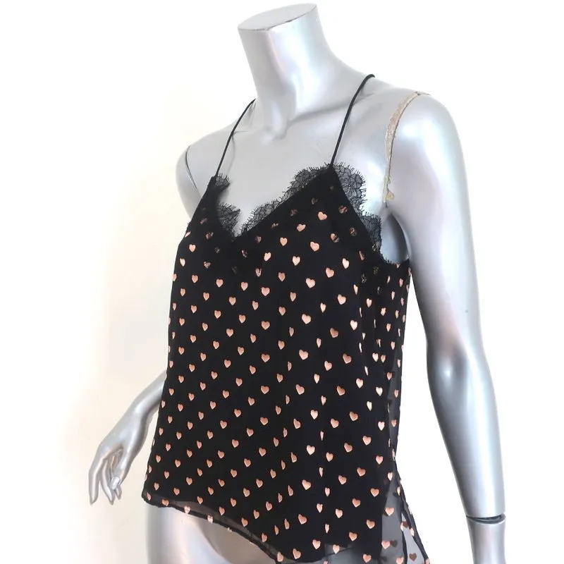 CAMI NYC The Racer Tank Top Black Burnout Heart Print Size Extra Small
