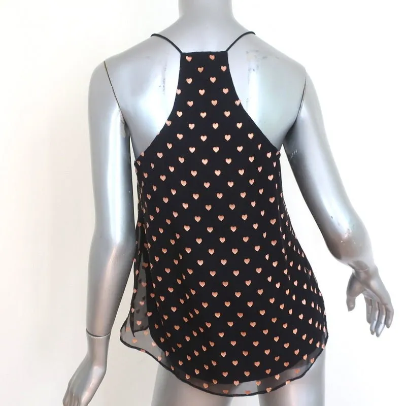CAMI NYC The Racer Tank Top Black Burnout Heart Print Size Extra Small