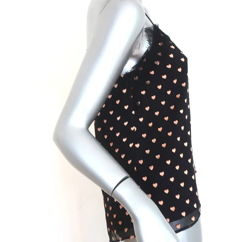 CAMI NYC The Racer Tank Top Black Burnout Heart Print Size Extra Small