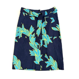 Carlisle Skirt 8 Straight Navy-Blue Turquoise Yellow Floral Cotton Lined - New