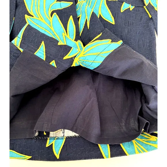 Carlisle Skirt 8 Straight Navy-Blue Turquoise Yellow Floral Cotton Lined - New