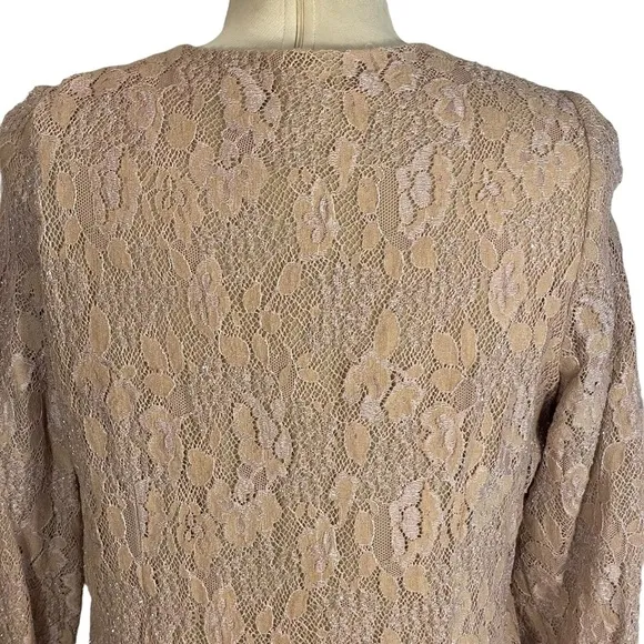 Carmen Marc Valvo Signature Antique Rose Blush Pink Beaded Lace Jacket Top Sz 16