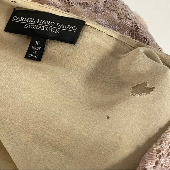Carmen Marc Valvo Signature Antique Rose Blush Pink Beaded Lace Jacket Top Sz 16
