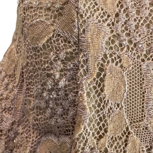 Carmen Marc Valvo Signature Antique Rose Blush Pink Beaded Lace Jacket Top Sz 16