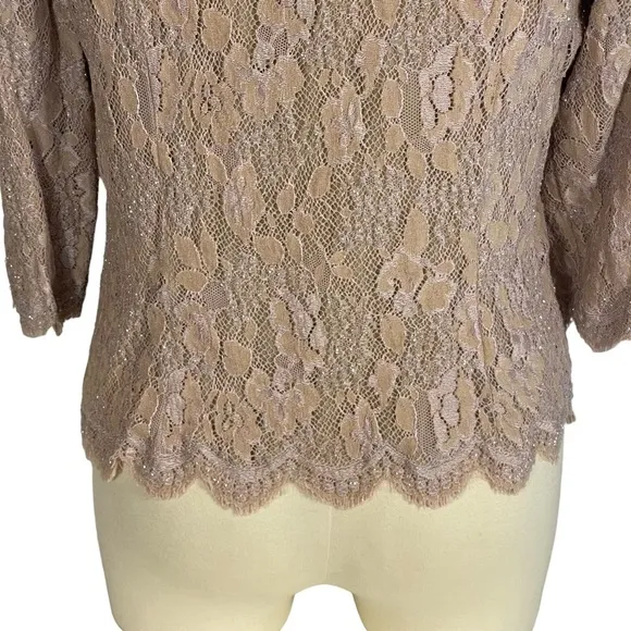 Carmen Marc Valvo Signature Antique Rose Blush Pink Beaded Lace Jacket Top Sz 16