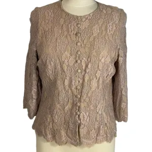 Carmen Marc Valvo Signature Antique Rose Blush Pink Beaded Lace Jacket Top Sz 16