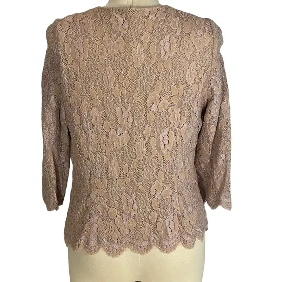 Carmen Marc Valvo Signature Antique Rose Blush Pink Beaded Lace Jacket Top Sz 16