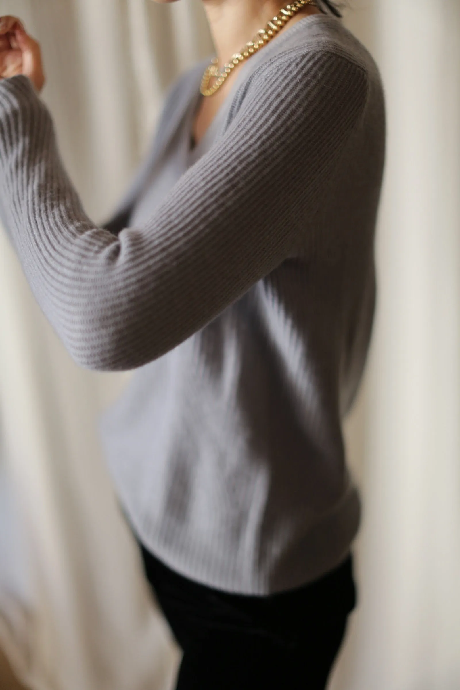 Cashmere Ribbed V-Neck Sweater