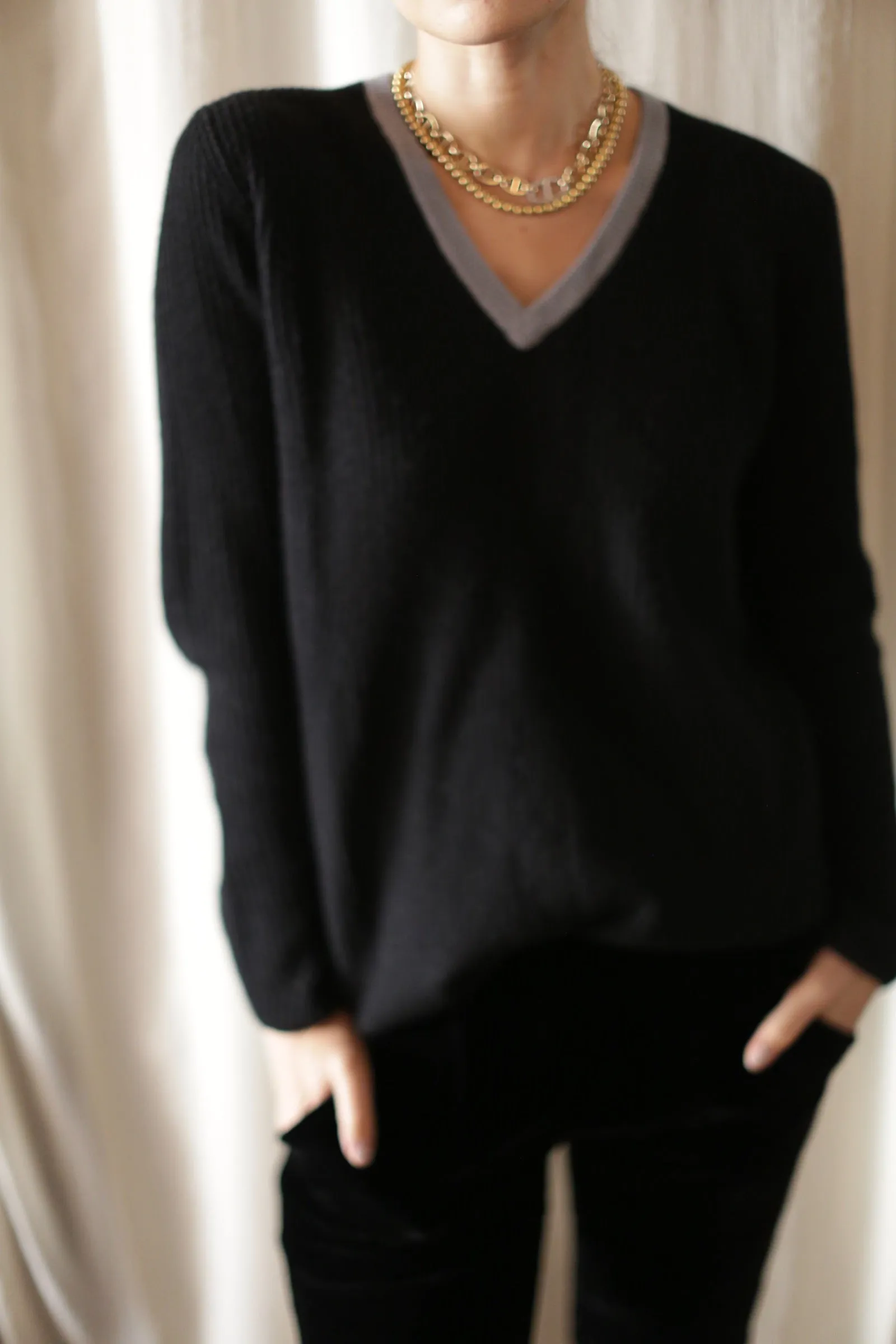 Cashmere Ribbed V-Neck Sweater