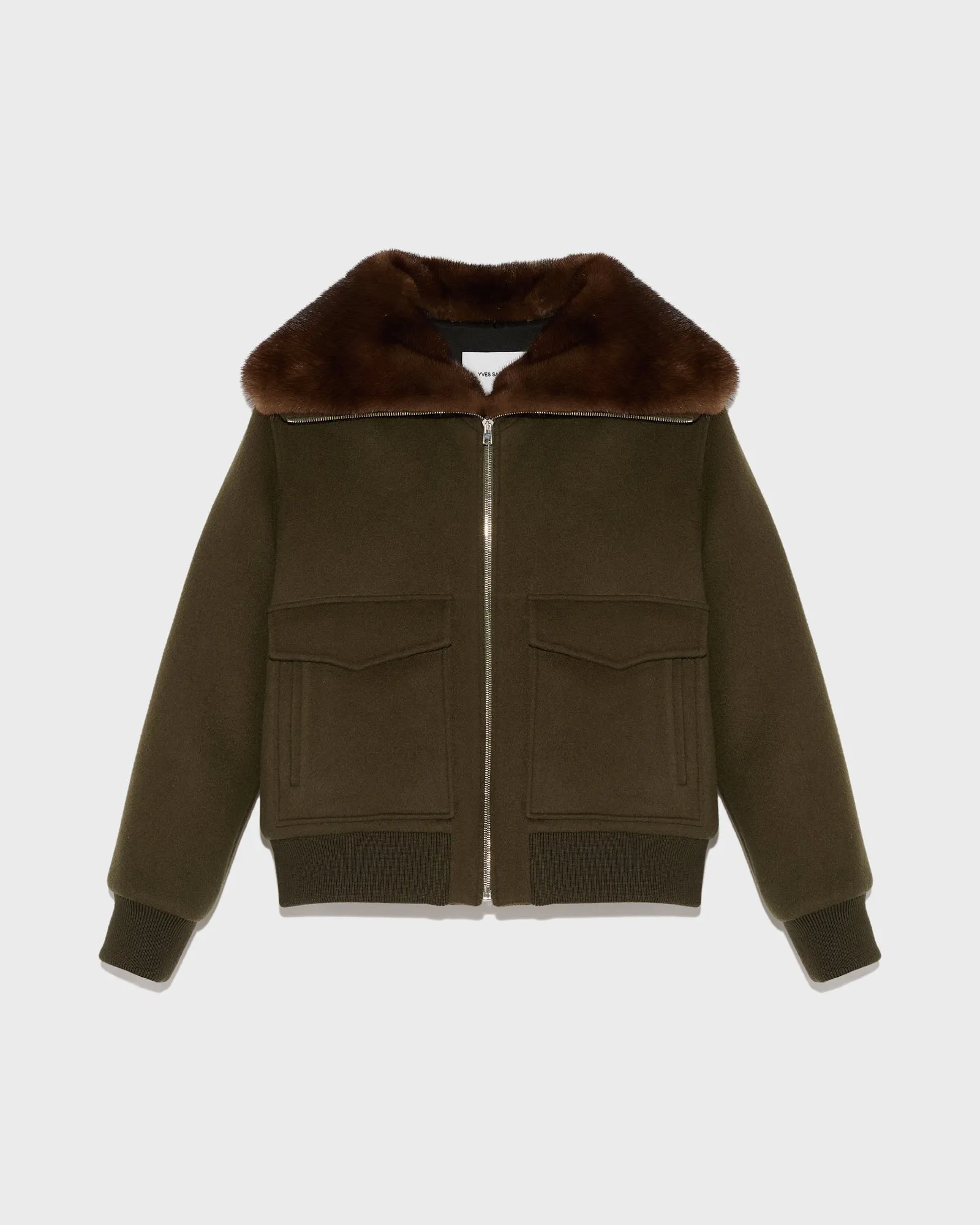 Cashmere wool jacket with mink fur collar