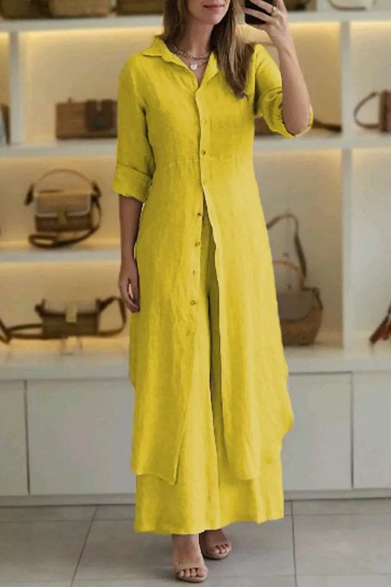 Casual Buttons Shirt Collar Long Sleeve Two Pieces(7 Colors)