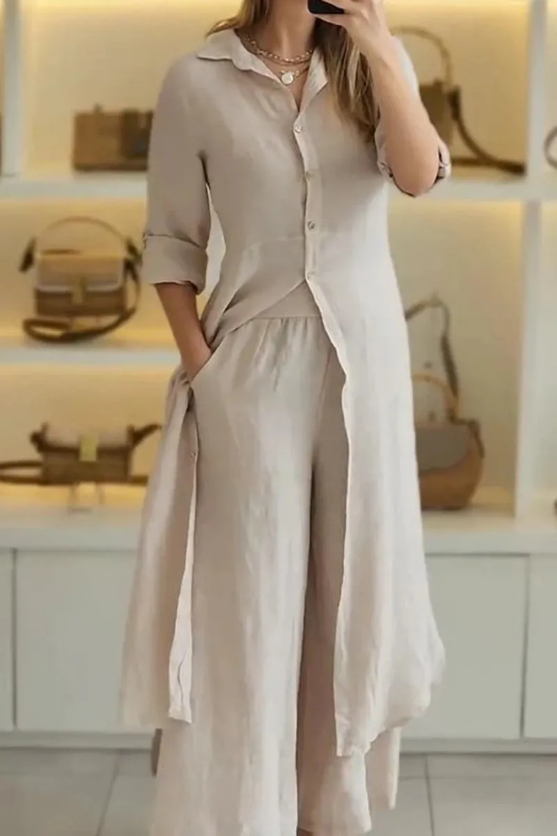 Casual Buttons Shirt Collar Long Sleeve Two Pieces(7 Colors)