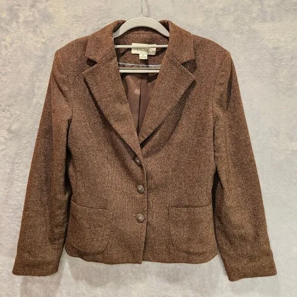 Casual Corner Tulip Skirt suit set Womens 10 Brown wool silk embroidered career