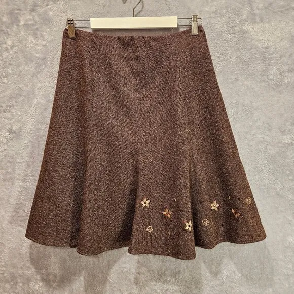 Casual Corner Tulip Skirt suit set Womens 10 Brown wool silk embroidered career