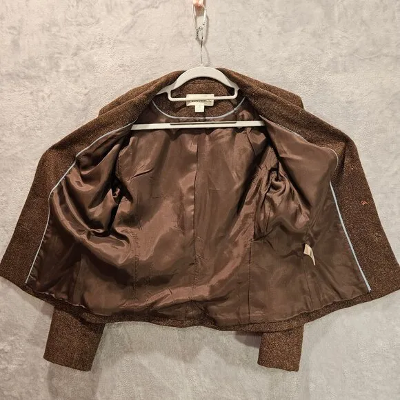 Casual Corner Tulip Skirt suit set Womens 10 Brown wool silk embroidered career