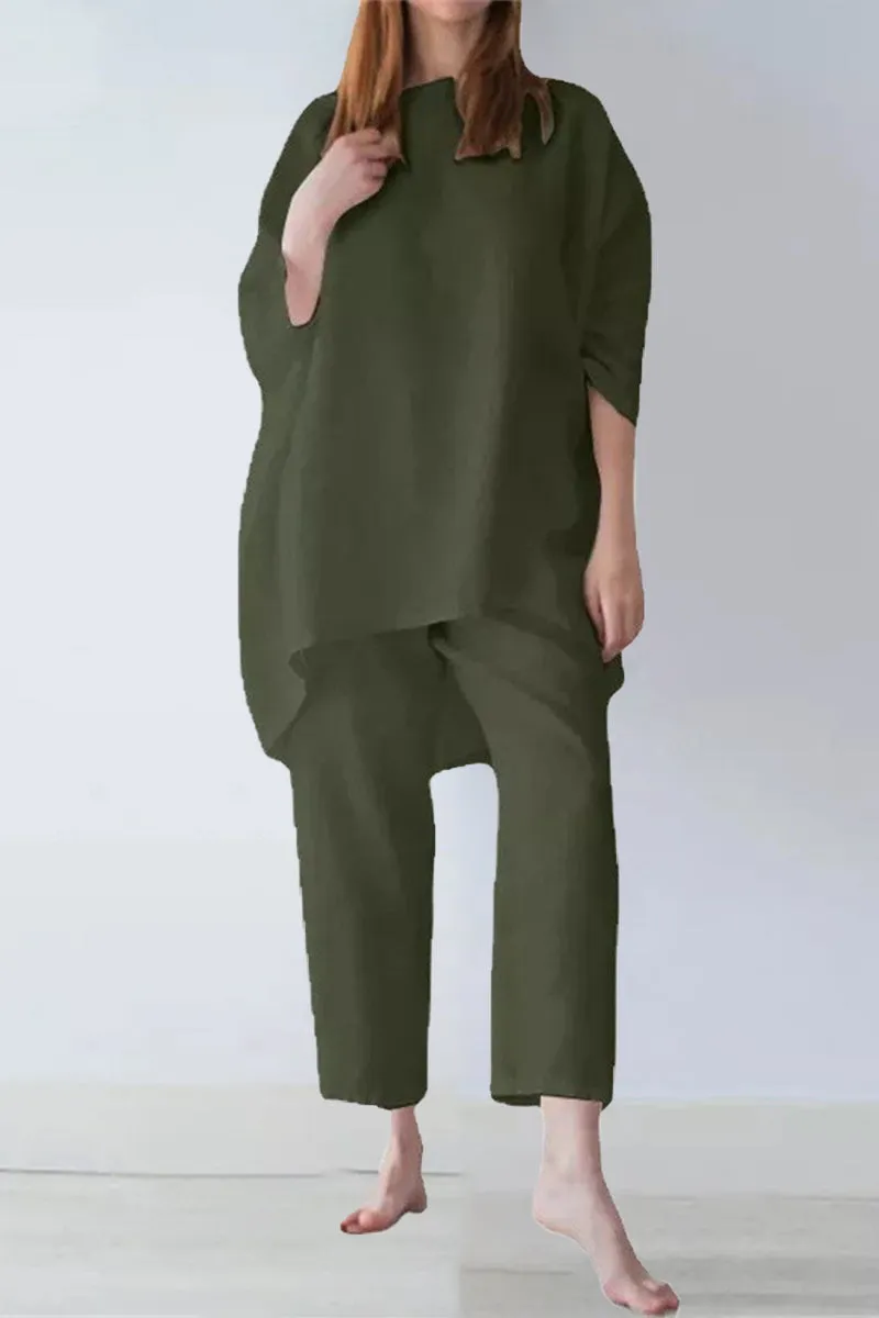 Casual Solid Solid Color O Neck Half Sleeve Two Pieces