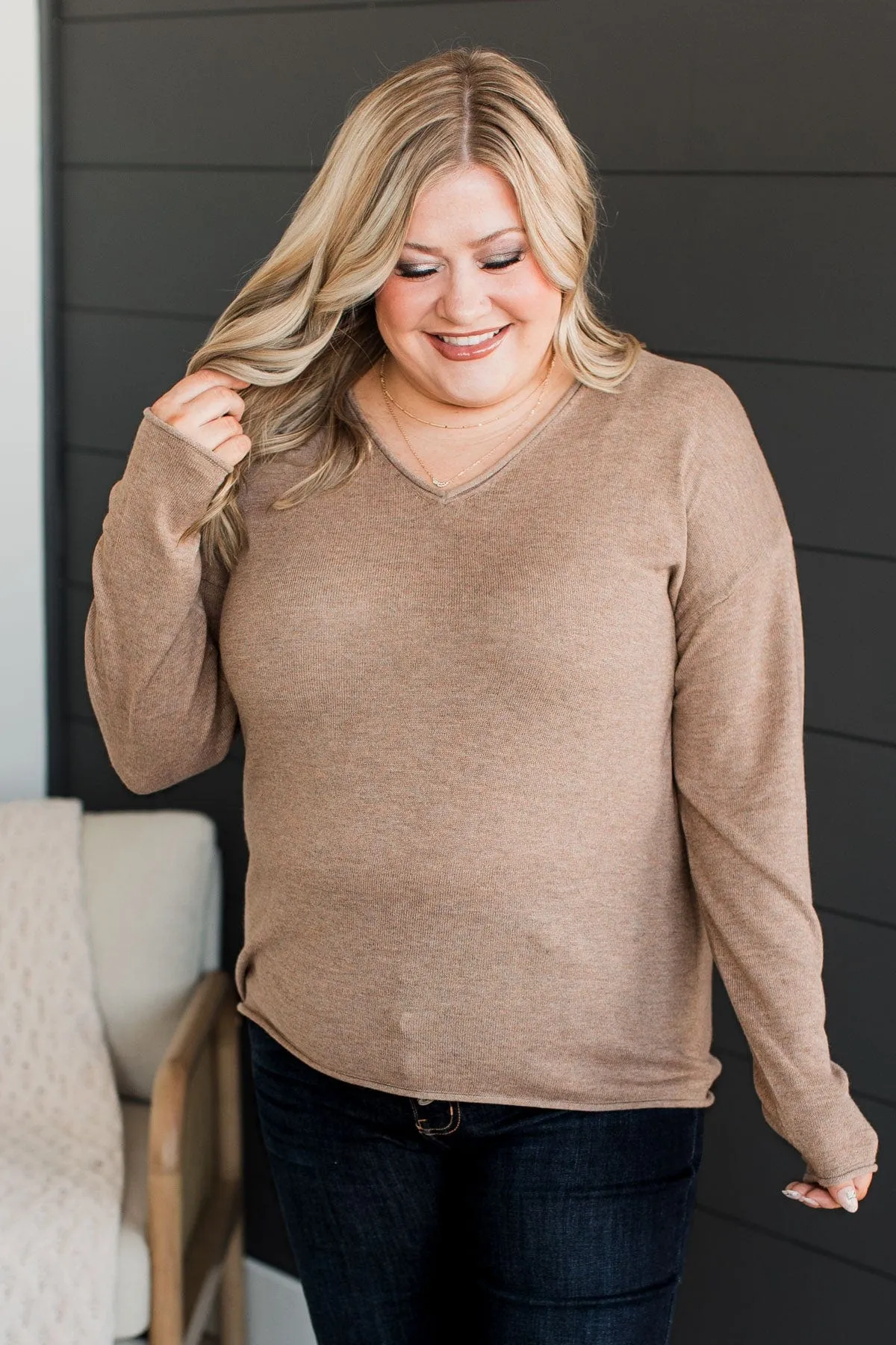 Catching Looks V-Neck Sweater- Mocha