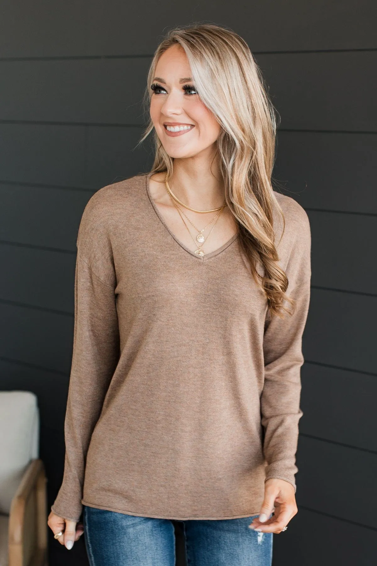 Catching Looks V-Neck Sweater- Mocha