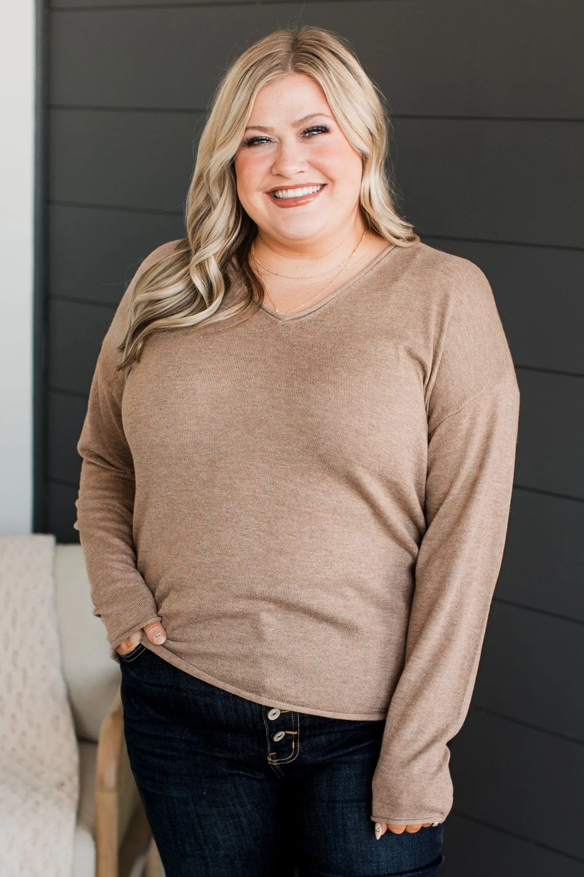 Catching Looks V-Neck Sweater- Mocha