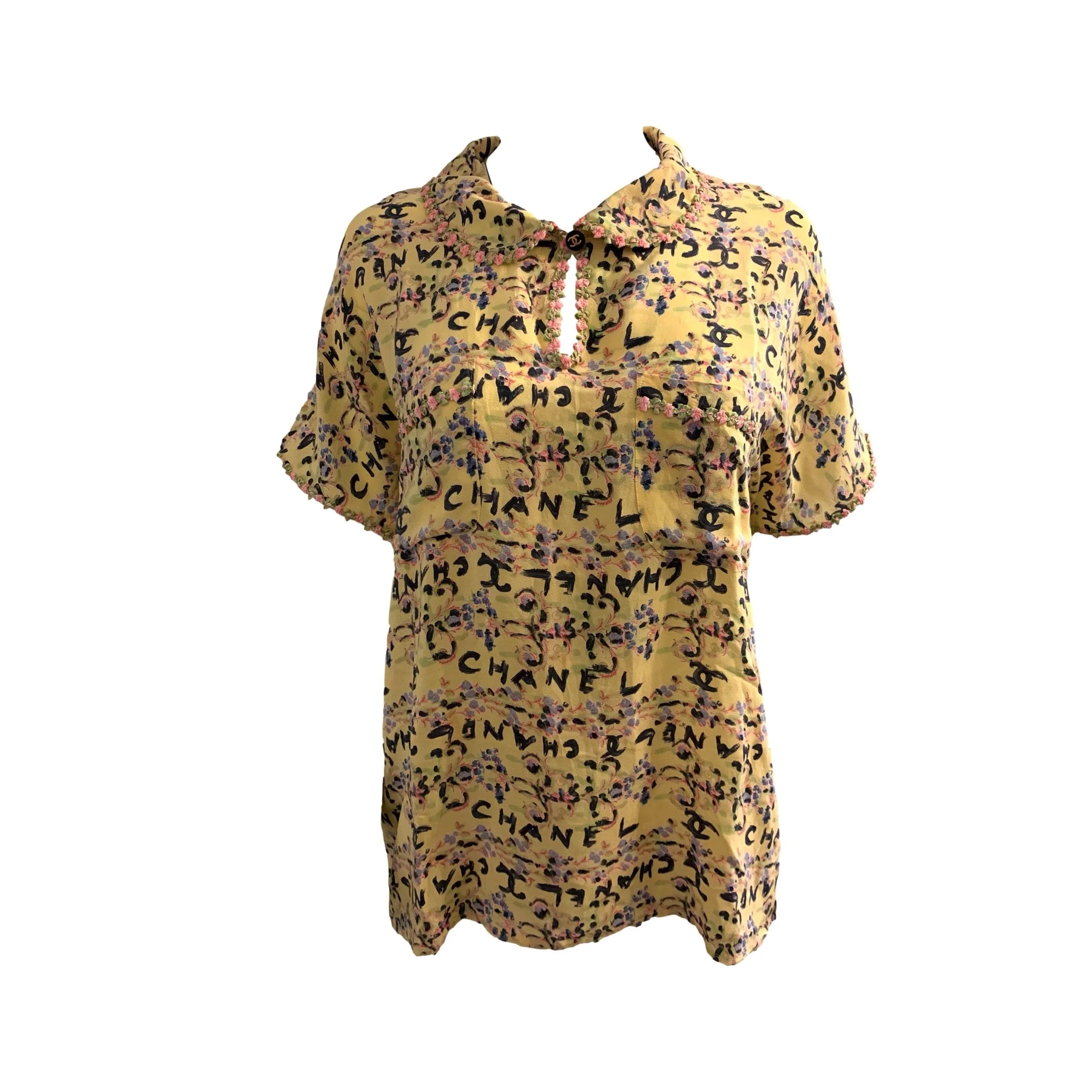 Chanel Yellow Floral Logo Top