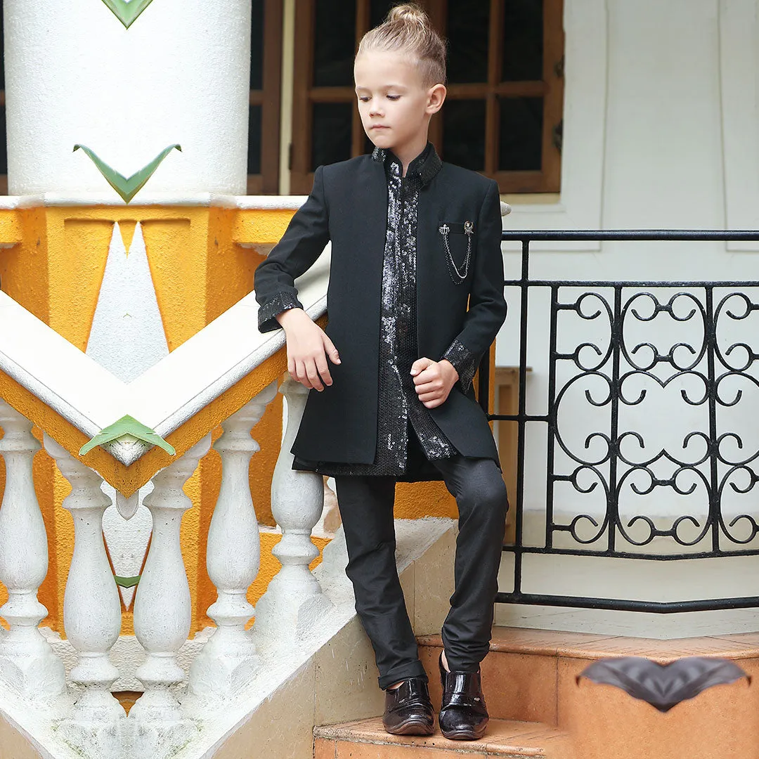 Charming 3-Piece Black Indowestern for Little Gentlemen's