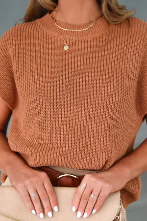Chestnut Plain Knit Short Sleeve Sweater
