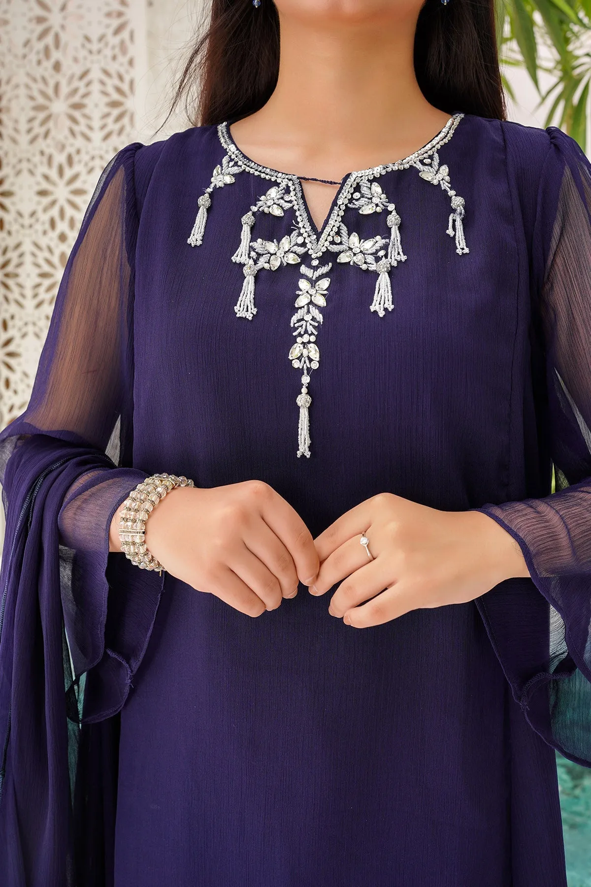 Chiffon Hand Adda Work 3 Pc Suit