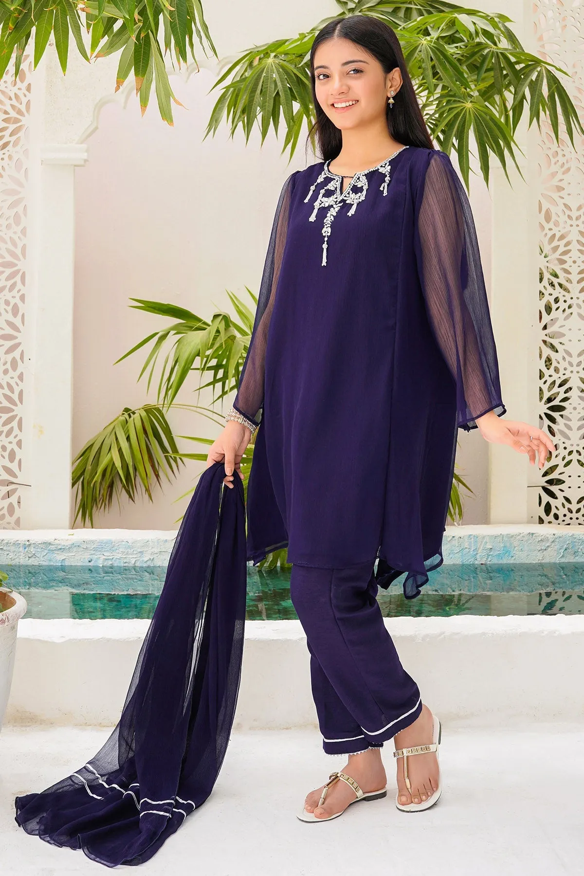 Chiffon Hand Adda Work 3 Pc Suit