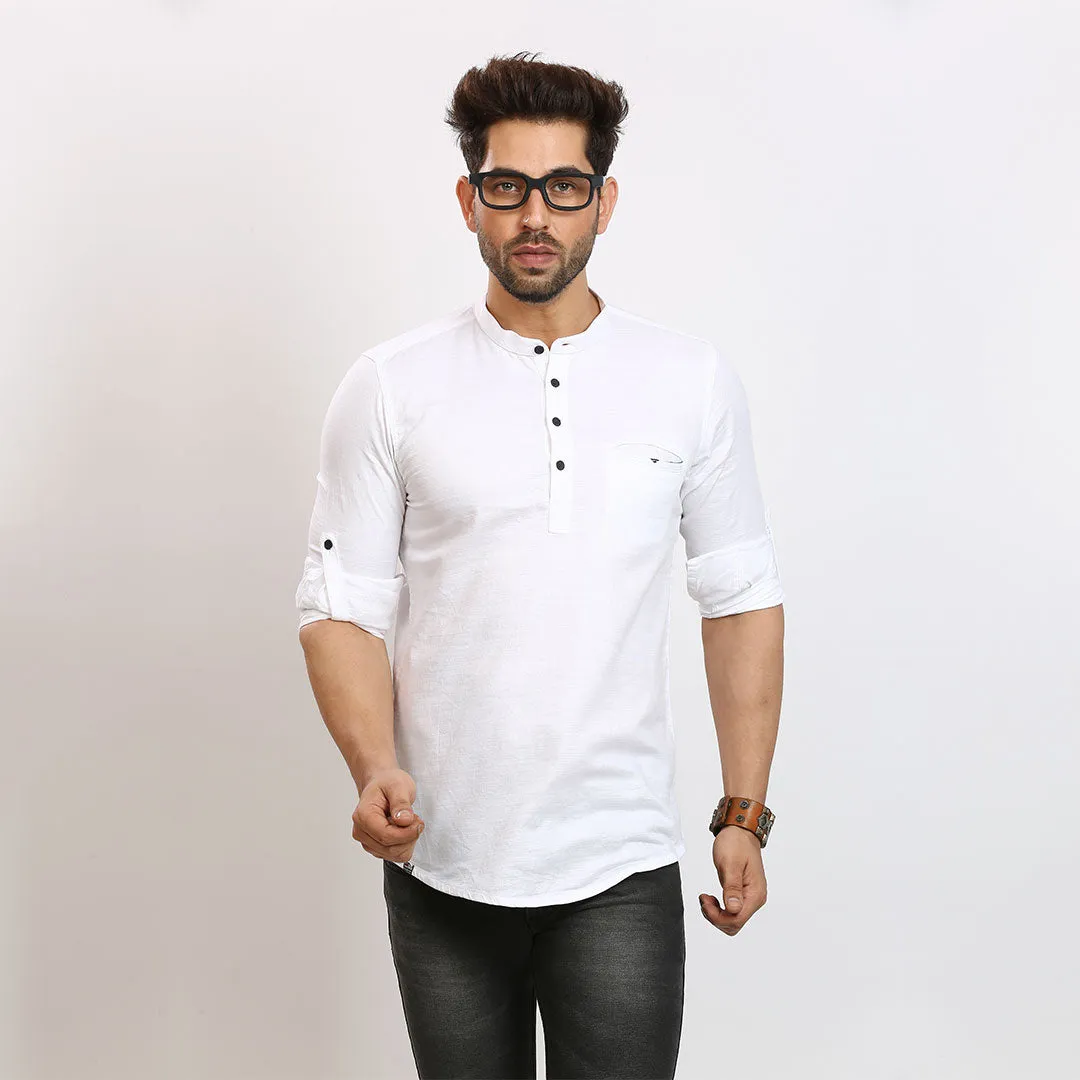 Classic White Short Silk Kurta