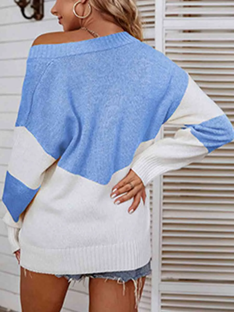 Color Block V-Neck Sweater (5 Colors)